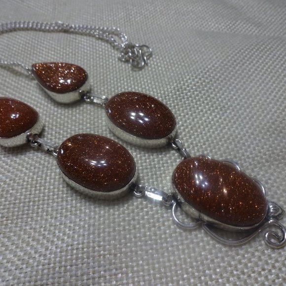 Gorgeous "GOLD SUNSTONE" Handmade Sterling Necklace 21" 982A - Picture 3 of 3
